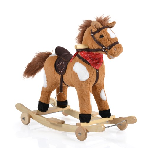 Rocking Plush Horse Thunder Khaki Wheels