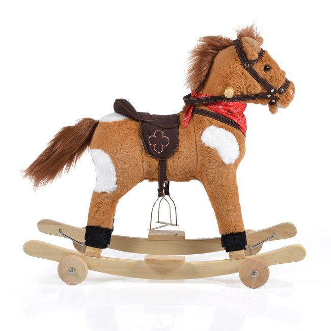 Rocking Plush Horse Thunder Khaki Wheels