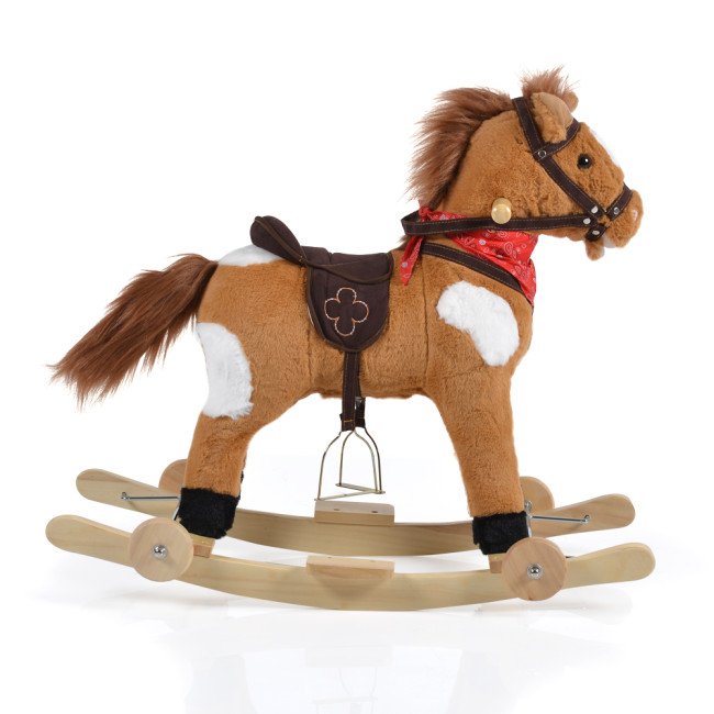 Rocking Plush Horse Thunder Khaki Wheels
