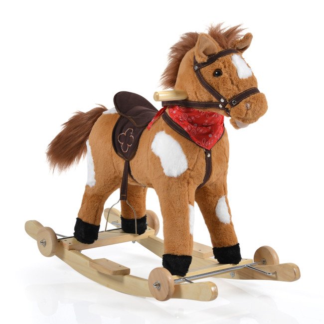 Rocking Plush Horse Thunder Khaki Wheels