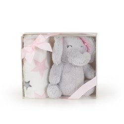Βρεφική κουβέρτα 90/75 cm με παιχνίδι Elephant pink