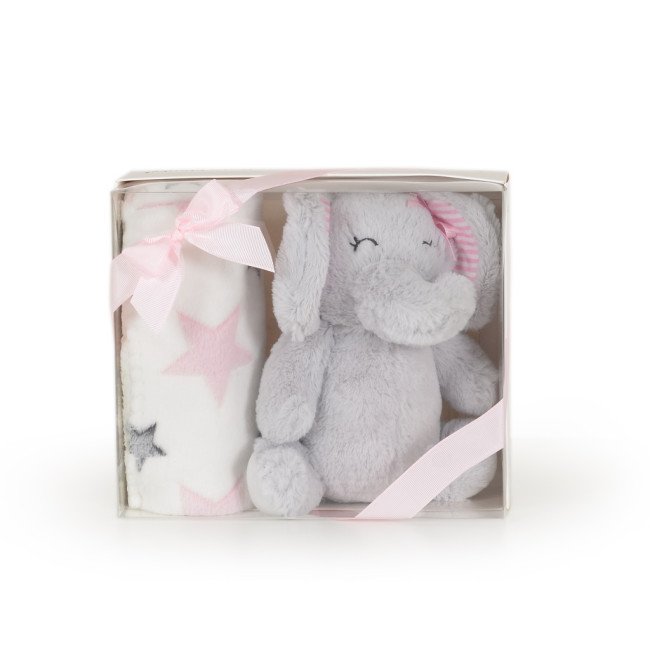 Βρεφική κουβέρτα 90/75 cm με παιχνίδι Elephant pink
