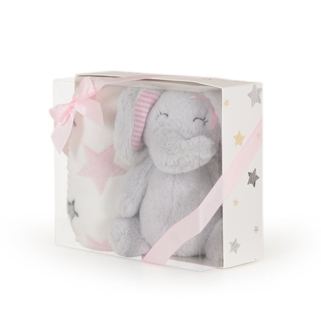 Βρεφική κουβέρτα 90/75 cm με παιχνίδι Elephant pink
