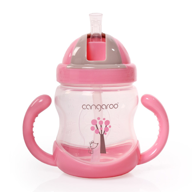 Κύπελλο με πλαστικό καλαμάκι 280ml C0582 ροζ